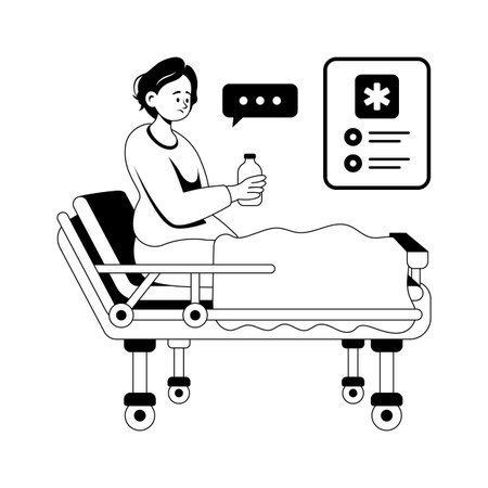 Sick patient resting in hospital bed, modern glyph illustrationのイラスト素材