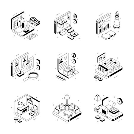 Grab this premium collection of human resources isometric illustrationsのイラスト素材