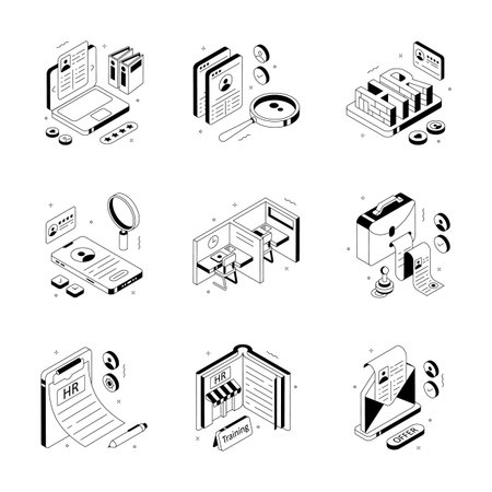 A captivating set of human resources isometric illustrations in modern styleのイラスト素材