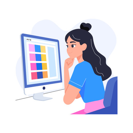 A modern flat illustration of ui designer choosing color paletteのイラスト素材