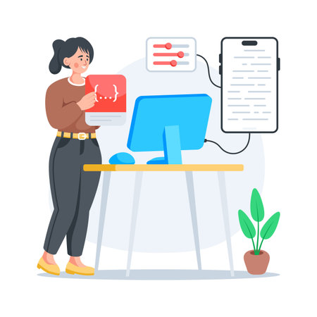 Well designed flat style illustration of api integration, premium vectorのイラスト素材