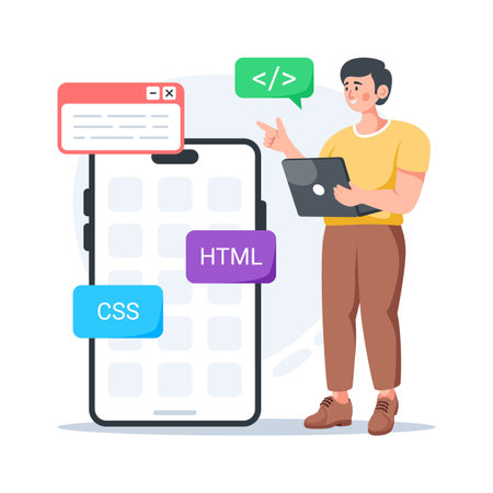Modern flat illustration of html css web structure and layout developmentのイラスト素材