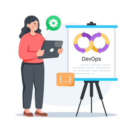 Professional flat illustration of devops workflow and software automationのイラスト素材