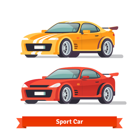 Race sport car. Supercar tuning. Flat style vector illustration isolated on white background.のイラスト素材