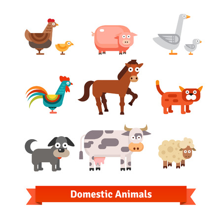 Set of village farm domestic animals. Flat style vector illustration isolated on white background.のイラスト素材