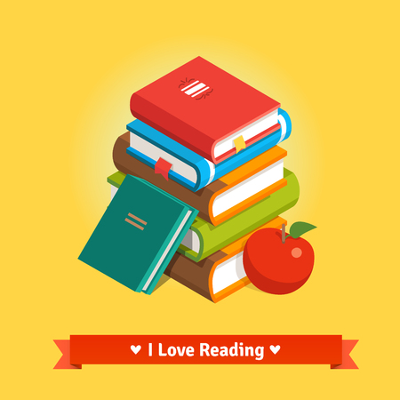 Stack of book tomes with apple. Knowledge and education concept. Flat style vector isolated illustration.のイラスト素材