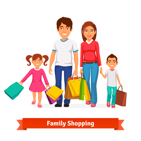 Family shopping Flat style vector illustration isolated on white background.のイラスト素材