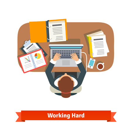 Business woman working hard sitting at the desk and typing on the laptop. のイラスト素材