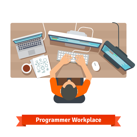 Software programmer typing code or debugging. のイラスト素材