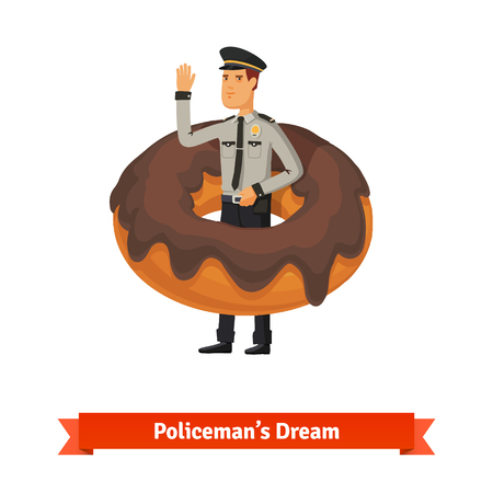 Cartoon policeman in the doughnut dream concept.のイラスト素材