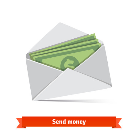 Some dollar bills in white envelope. Send money concept. のイラスト素材
