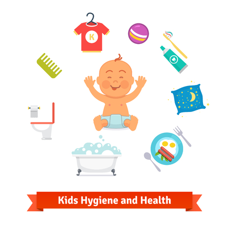 Kids health and hygiene icons.のイラスト素材
