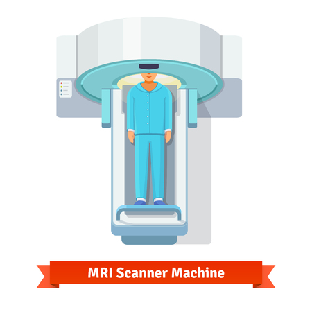 MRI, magnetic resonance imaging machine scanning patient inside. Top view. Flat vector icon.のイラスト素材