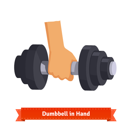 Heavy dumbbell in hand. Flat style illustration. EPS 10 vector.のイラスト素材
