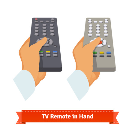 Retro remote control in hand. Flat style illustration. EPS 10 vector.のイラスト素材