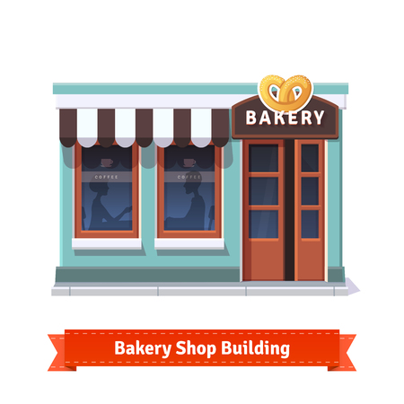 Bakery shop building facade with signboard. Flat style illustration or icon. EPS 10 vector.のイラスト素材