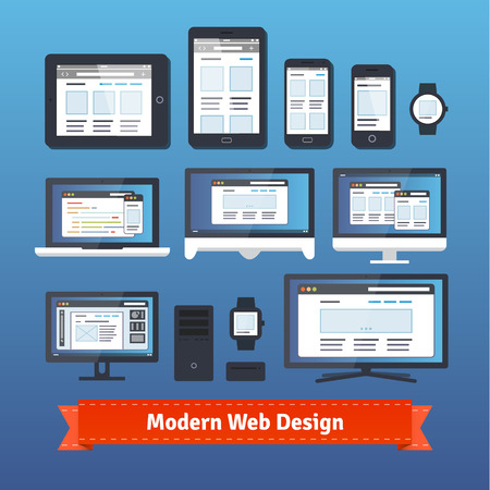 Modern responsive web design developing on all mobile and desktop devices. EPS 10 vector.のイラスト素材