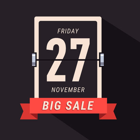 Black Friday Sale banner design with flipping calendar page. Flat style vector illustration isolated on black background.のイラスト素材