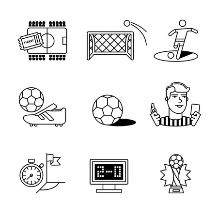 Soccer game signs set. Thin line art icons. Linear style illustrations isolated on white.のイラスト素材