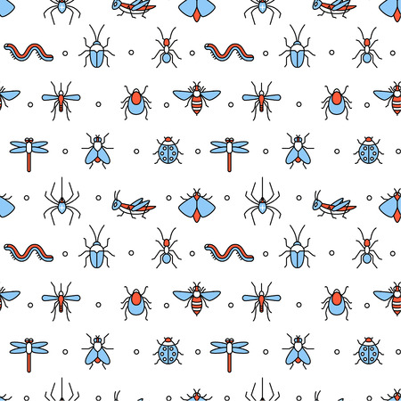 Insects icons square seamless pattern. For store sales decoration. Thin line art flat objects texture illustration.のイラスト素材
