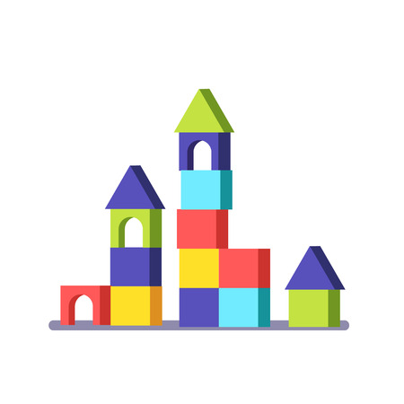 Wooden block building game castle. Modern flat vector illustration clipart.のイラスト素材
