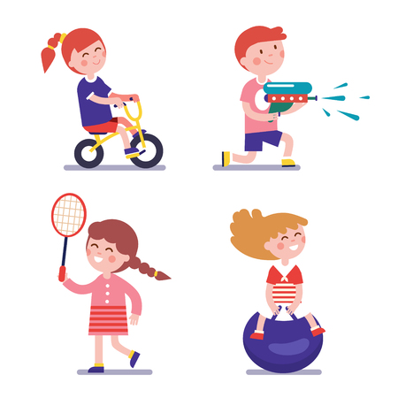 Various playing kids set. Modern flat style illustration. Cartoon character clipart.のイラスト素材