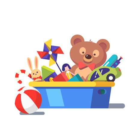 Kids toy box full of toys. Modern flat style vector illustration cartoon clipart.のイラスト素材