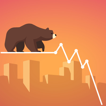 Stock exchange market bears metaphor. Falling, declining down stock price. Trading business concept. Modern fat style vector illustration.のイラスト素材