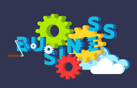 Rotating cog wheels of technology business. Cloud computing. Modern flat style concept vector illustration isolated on black background.のイラスト素材