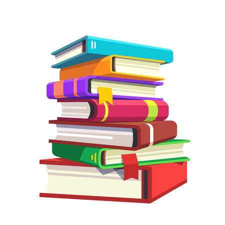 Pile of hardcover books. Stack of literature in colorful covers. Flat style modern vector illustration isolated on white background.のイラスト素材