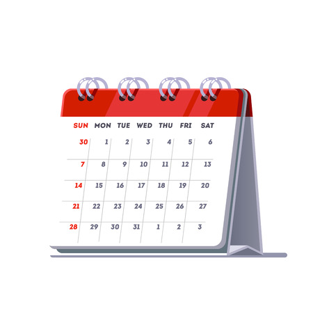 Standing month lined spring desk calendar template icon. Flat style vector illustration isolated on white background.のイラスト素材