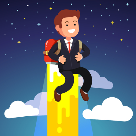 Business man flying on a jetpack fire engineのイラスト素材