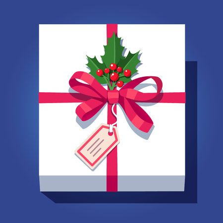 Labeled white wrapped gift box decorated with bowのイラスト素材