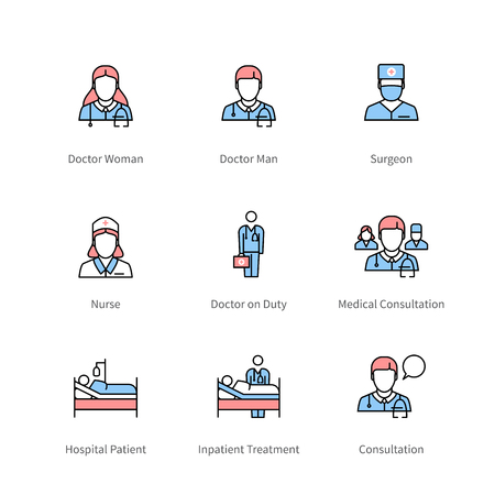 Health professionals and hospital treatment iconsのイラスト素材