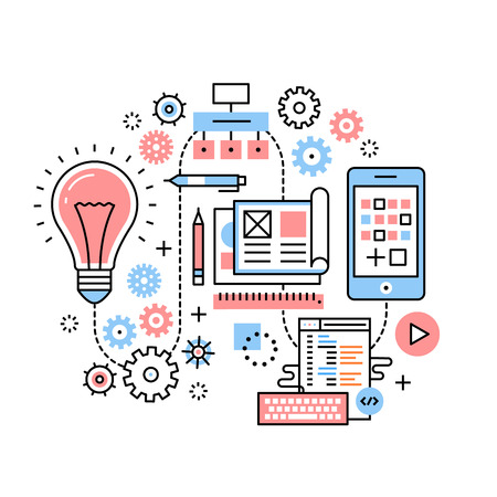 Mobile app development process conceptのイラスト素材