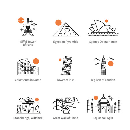 City travel landmarks of Europe, Asia and Africaのイラスト素材