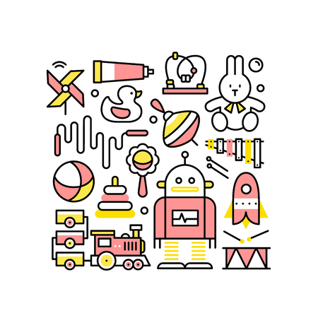 Collage with toys for baby girls and boysのイラスト素材