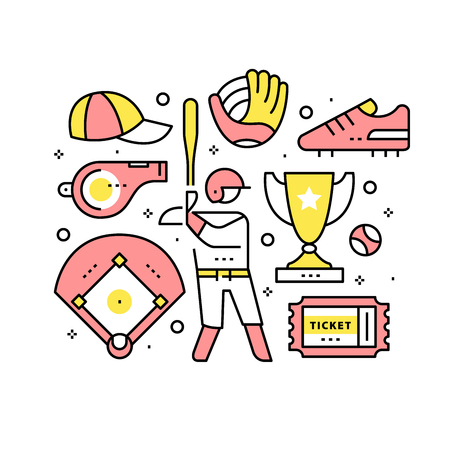 Baseball collage. Sports equipment, accessoriesのイラスト素材