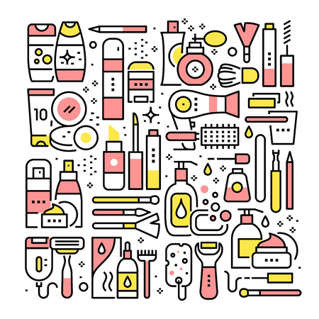 Woman beauty salon collage. Tools and cosmeticsのイラスト素材