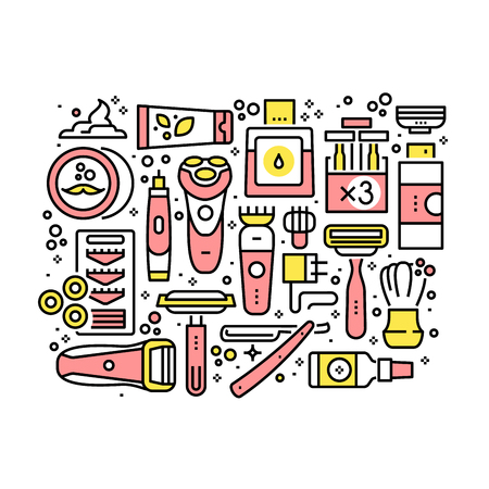 Man barber shop collage. Tools and equipmentのイラスト素材