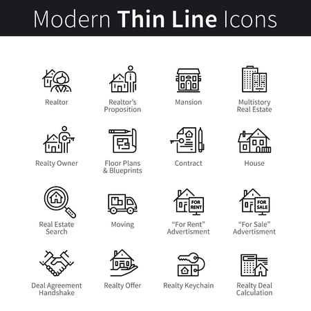 Real estate realtor deals full icon setのイラスト素材