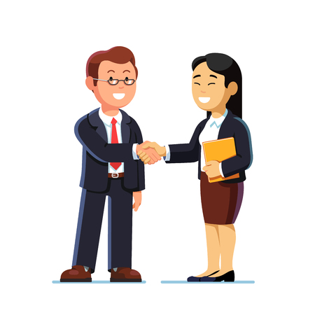 Businesswoman and businessman shaking handsのイラスト素材