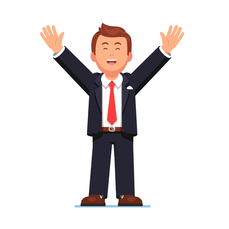 Business man raising hands up celebrating successのイラスト素材