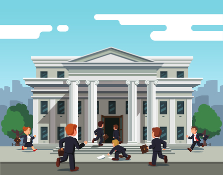 Businesspeople running towards bank to take creditのイラスト素材