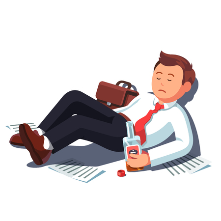 Drunk business man lying with alcohol bottleのイラスト素材