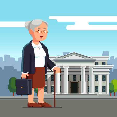Old business woman professor with walking stickのイラスト素材
