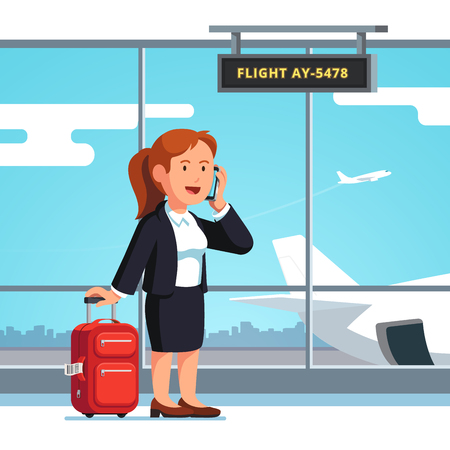 Businesswoman with luggage going on business tripのイラスト素材
