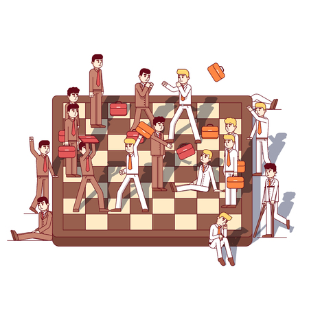 Business men teams fighting on giant chessboardのイラスト素材