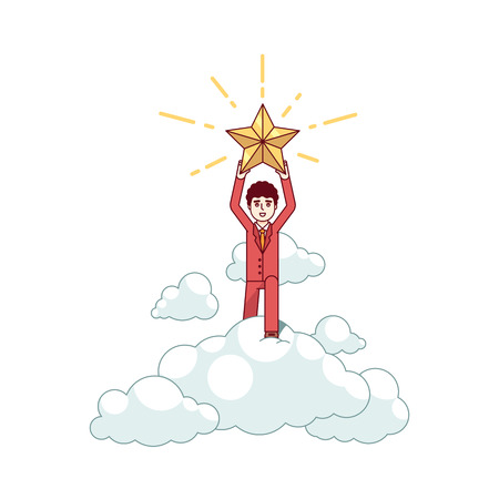 Business man leader holding golden star of winnerのイラスト素材