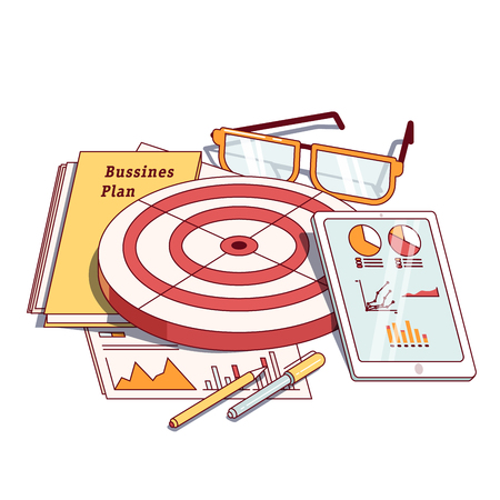 Business planning document next to stationeriesのイラスト素材